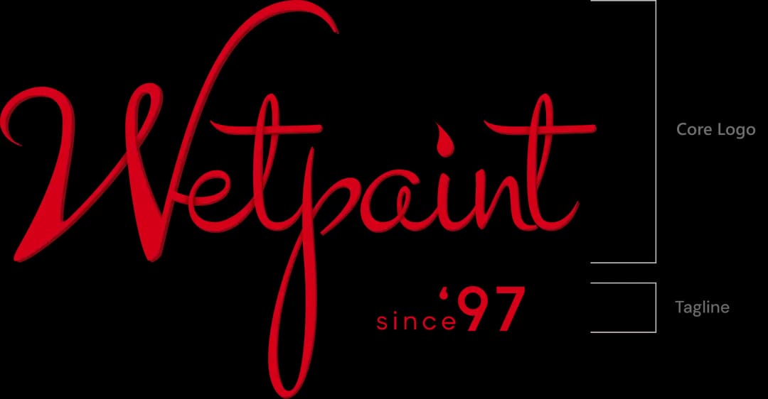 Wetpaint logo with core logo and tagline annotations